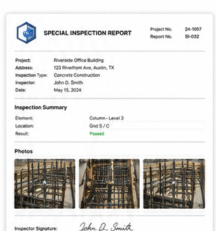 Example special inspection PDF report with checklist results and photos